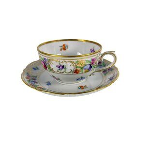 Schumann Dresden Flowers Porcelain Tea Cup & Saucer Set With Gold Trim Germany